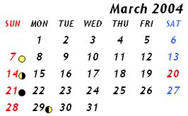 2004年3月|万年历2004年3月在线日历查询